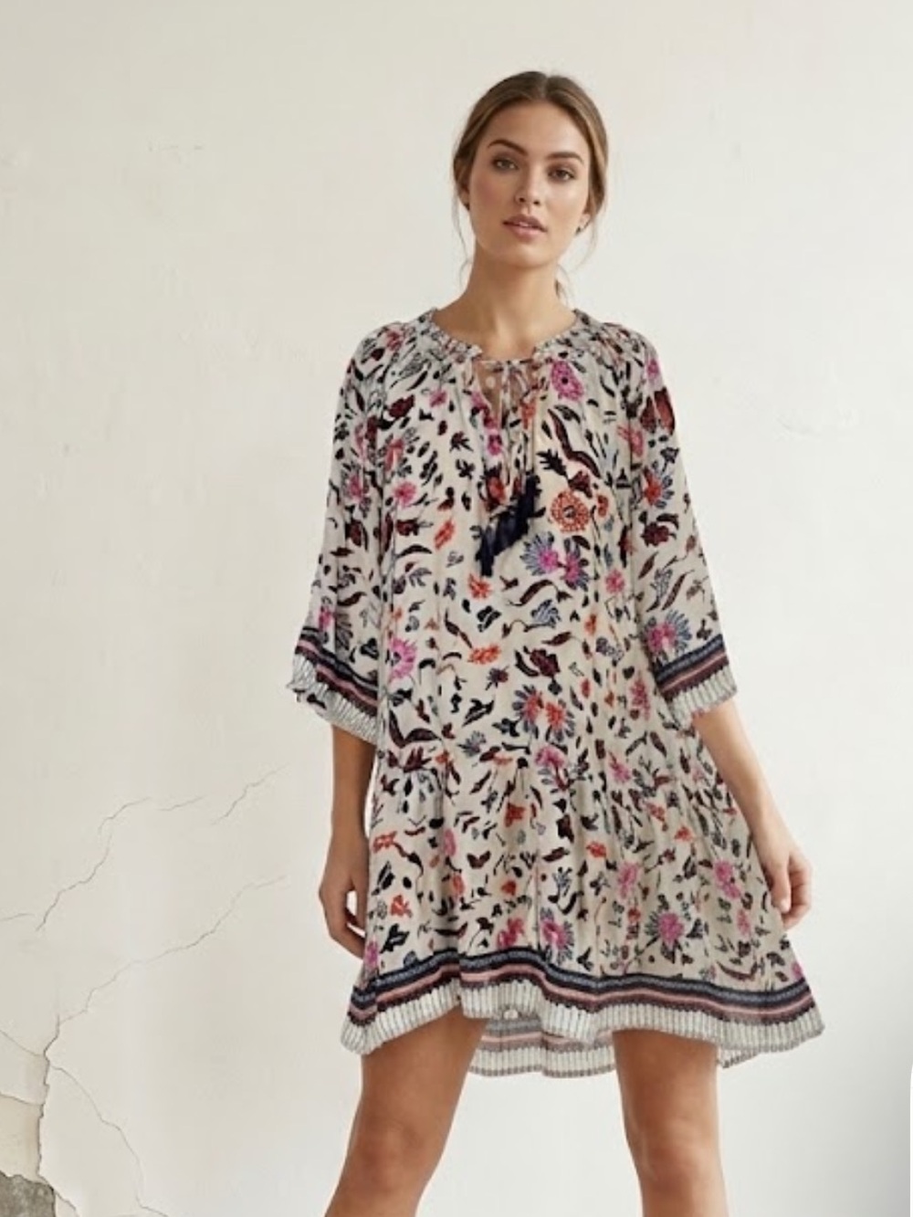 Natalie Martin Stevie Dress Silk Cream and pink floral Vintage Flowers XS